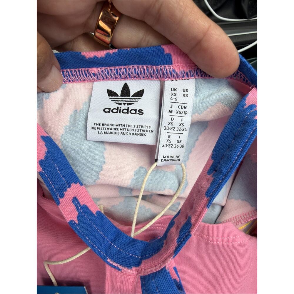 Adidas Farm Rio Dress Womens XS Pink Blue Tropical Print Athletic Midi NWT - Picture 4 of 6